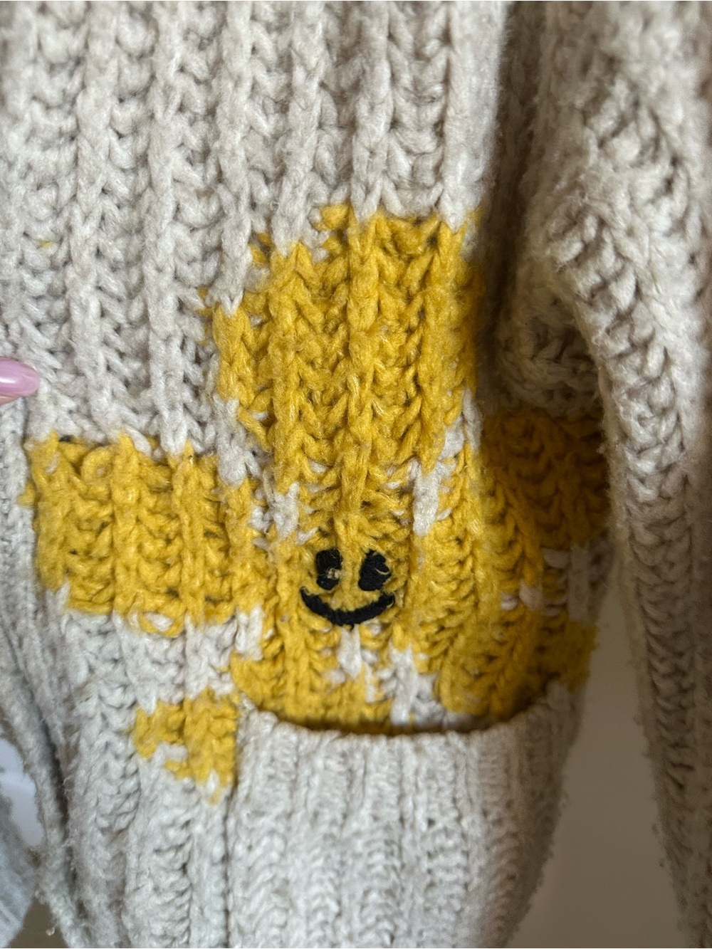 Anthropologie Cream Knit Cardigan with Yellow Star Motif - Picture 6 of 12